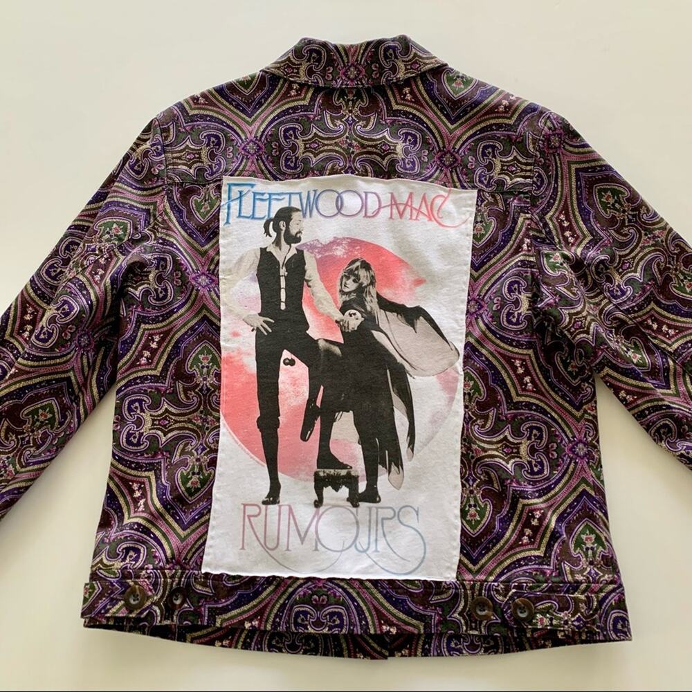 Reworked Fleetwood Mac Graphic Custom Upcycled Floral Jacket Women's Medium - Picture 2 of 6